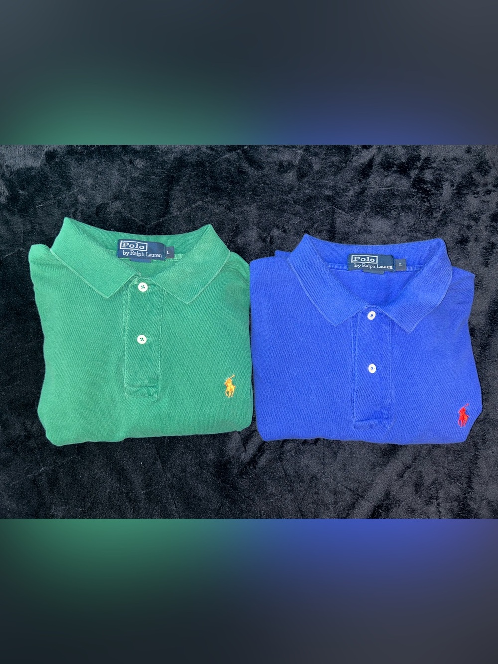 Polo Ralph Lauren Men’s Polo Green & Blue Shirt Lot of 2 Size Large Cotton SS